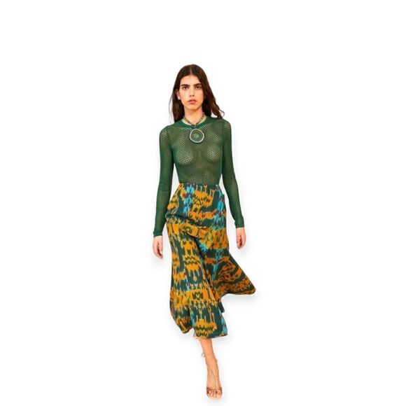 Ulla Johnson Navi Wrap Midi Skirt Green Orange Geometric Handloomed - Picture 1 of 16